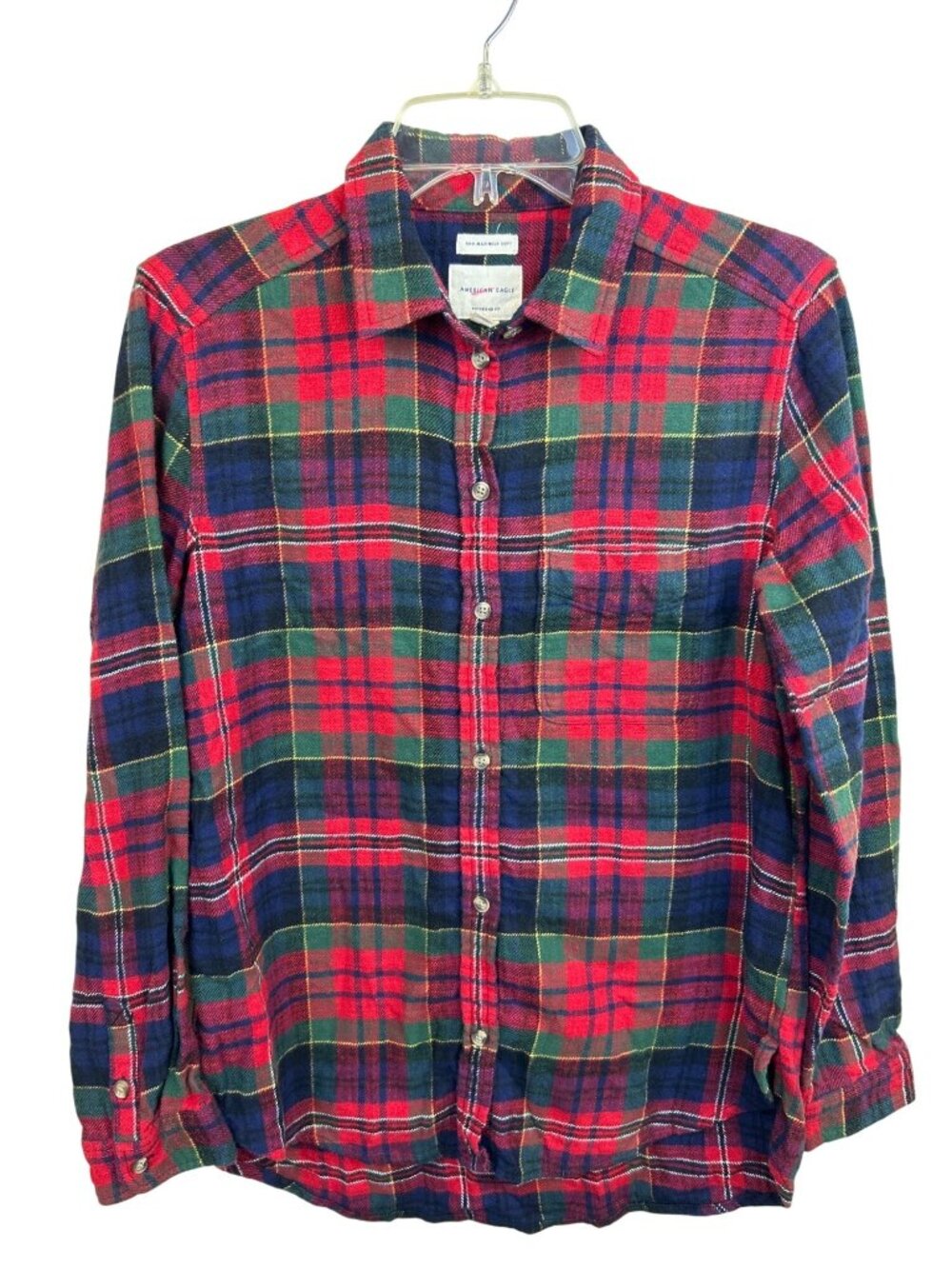 American Eagle Plaid Red Women's M  Boyfriend Fit Ahh Mazingly Soft Flannel Top